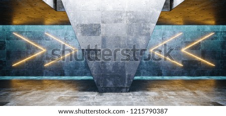 Dark Empty Futuristic Sci Fi Modern Underground Grunge Concrete Room With Empty Space For Text And Orange Glowing Arrow Shaped Neon Lights  Background 3D Rendering Illustration