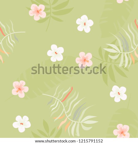 Seamless background with tropical flowers isolated.
