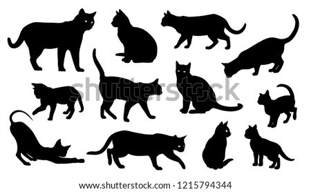 Cat vector silhouettes set Isolated On White Background, cats in different poses