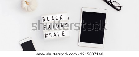Creative Top view flat lay promotion composition Black friday sale text lightbox white background copy space Template Black friday sale mockup fall thanksgiving promotion advertising Long wide banner