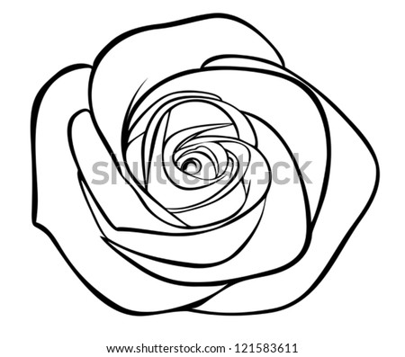 black silhouette outline rose, isolated on white