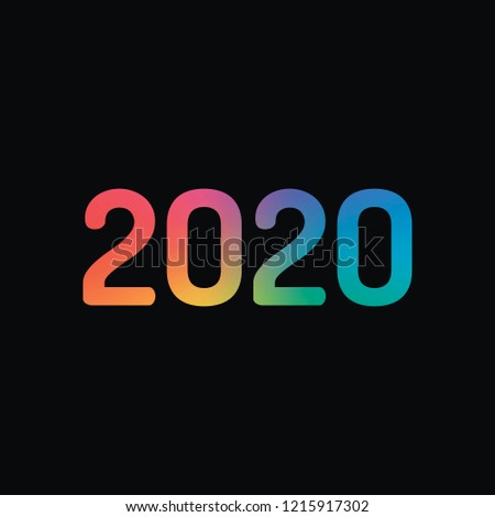 2020 number icon. Happy New Year. Rainbow color and dark background