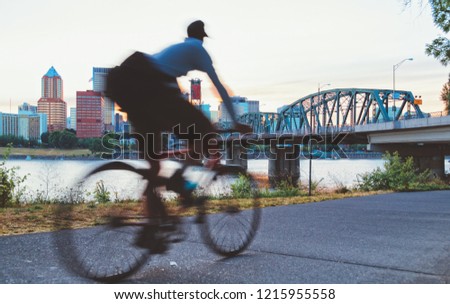 Biker and city of Portland
