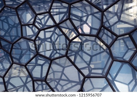 Abstract structure with mirrors, glasses and steel