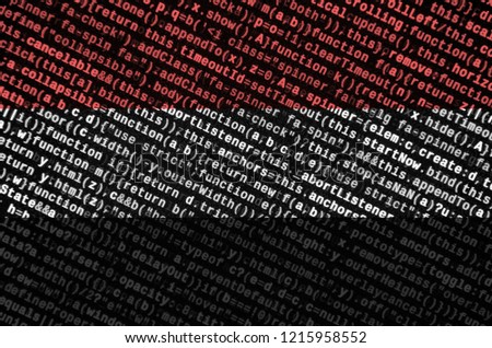 Yemen flag  is depicted on the screen with the program code. The concept of modern technology and site development