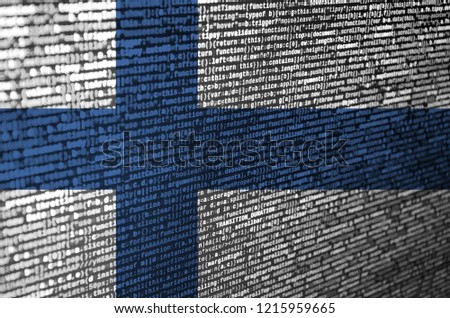 Finland flag  is depicted on the screen with the program code. The concept of modern technology and site development
