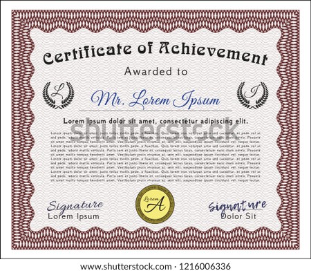 Red Classic Certificate template. Money design. With guilloche pattern. Detailed. 