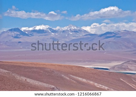 Atacama desert near Ohos del Salado volcano. Best adventure tour Andes mountains in Chile, South America.