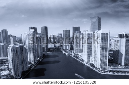 Downtown Miami skyline, beautiful aerial view on a sunny day.