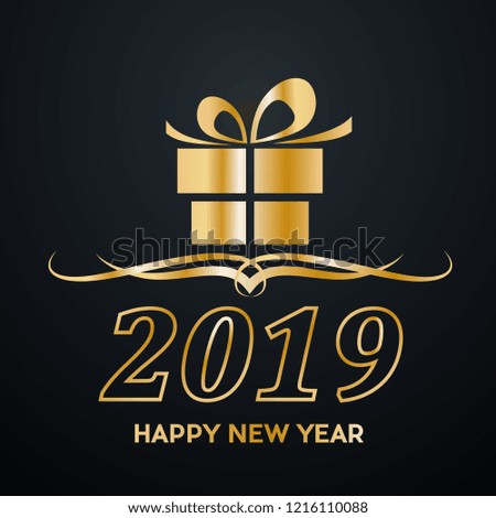 2019 Happy New Year. Greeting, Gift or Purchases. Golden vector illustration