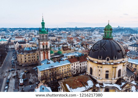 cityscape of old european city. bird's eye view