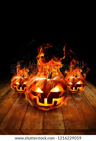 Halloween poster fire pumpkin cover template