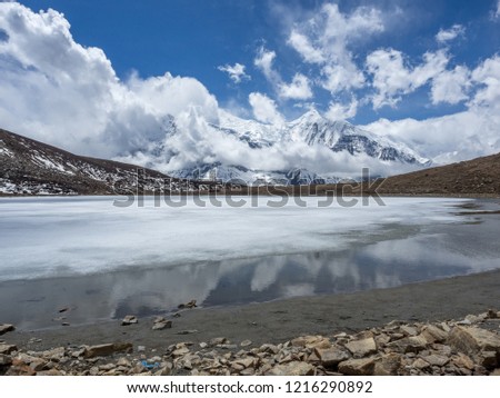 Ice Lake at 4600m near Manang with Annapurna in the Background