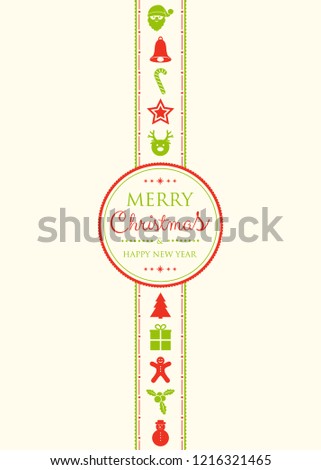 Christmas and New Year greeting card with decorations. Vector.