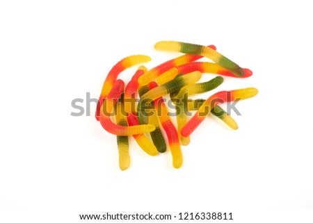 gummy jelly worm candy on isolated on white background.