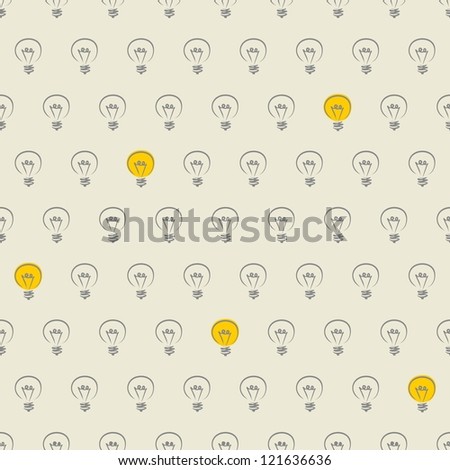 Seamless vector pattern, texture or background with doodle hand drawn turn on and off light bulbs isolated on beige neutral background. Industrial artistic desktop wallpaper for creative web design