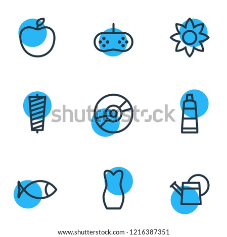 Vector illustration of 9 entertainment icons line style. Editable set of cd, game controller, watering can and other icon elements.
