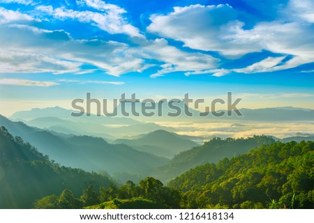 Landscape of sunrise on Mountain at Doi Luang Chiang Dao, ChiangMai ,Thailand Royalty-Free Stock Photo #1216418134