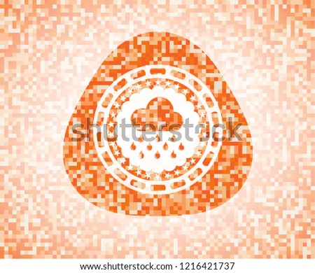 rain icon inside abstract orange mosaic emblem