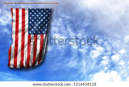 Flag of USA. Vertical flag, against blue sky with place for your text
