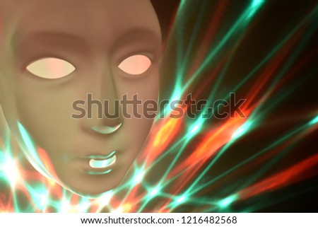 Color abstract face stock images. Dramatic mask. Plastic human mask. Blank male mask Halloween. Mental illness abstract picture stock images
