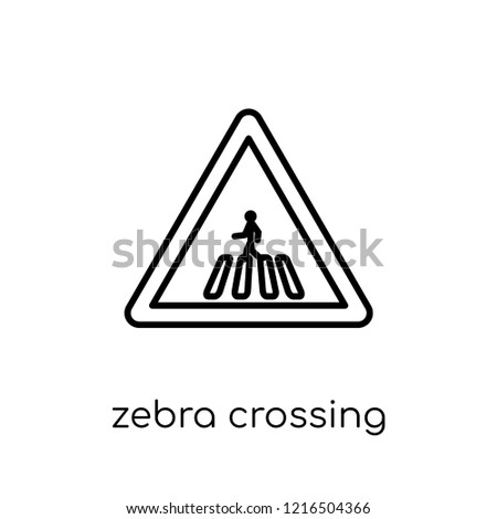 Zebra crossing sign icon. Trendy modern flat linear vector Zebra crossing sign icon on white background from thin line traffic sign collection, editable outline stroke vector illustration