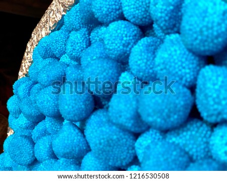 The picture shows the blue candies  from the candy store.