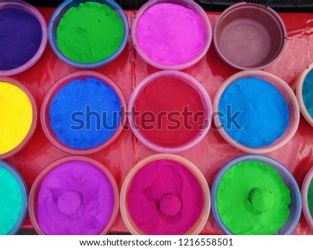 Close-up of colorful powder on an Indian market
