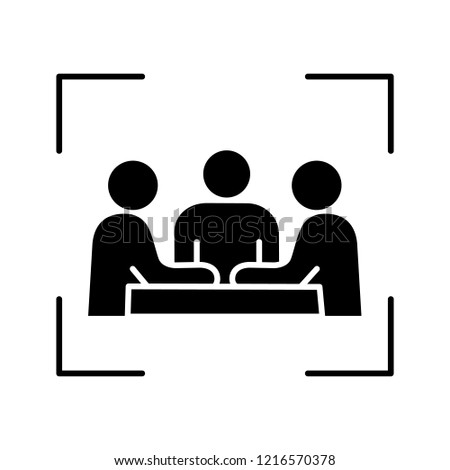 Partners, investors, businessmen glyph icon. Company meeting, conference. Friends, colleagues, coworkers. Board of directors. Friendship, partnership. Silhouette vector isolated illustration Royalty-Free Stock Photo #1216570378