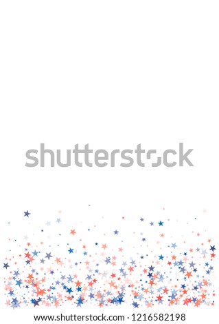 patriotic american stars confetti. USA Presidents day banner background. Blue and Red 4th of July Stars sparkles isolated on white. july fourth backdrop Vector Illustration,