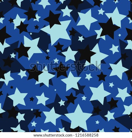 Seamless blue and black fashion star shapes camouflage pattern vector