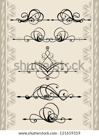 collection of vintage decorative elements on a gray background with the ornament of ornamental elements