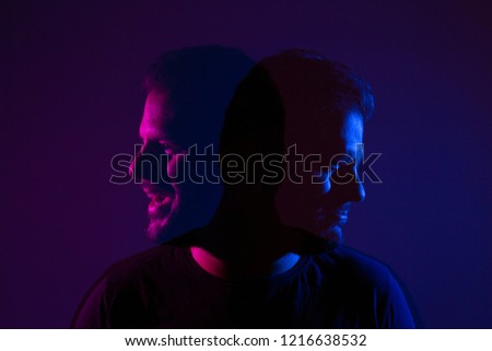 Joy and suffer - double exposure effect Royalty-Free Stock Photo #1216638532