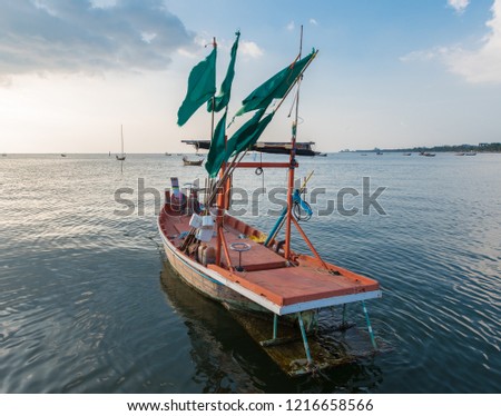 Coastal Fishing Boat at Bang Saen Bridge, Chonburi Province, Thailand
