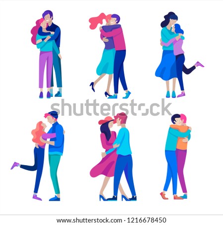 Vector people character. Friends and couple hugging, walking and spend time tygether