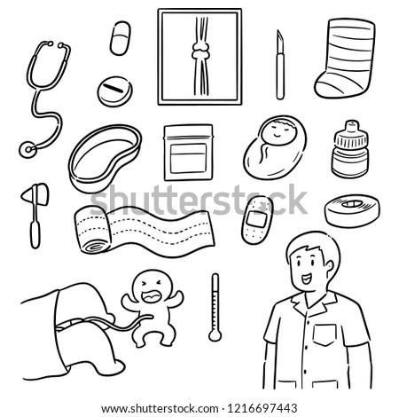 vector set of medical staff and medical equipment
