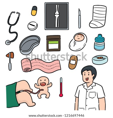 vector set of medical staff and medical equipment