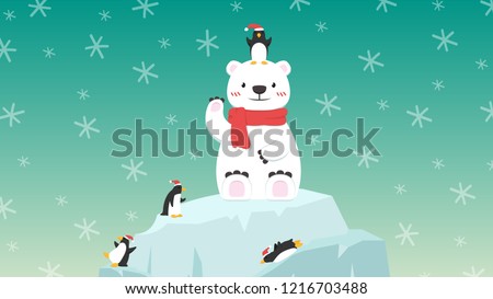 Merry Christmas card. Bear cartoon vector. character design. free space for text. wallpaper. penguin vector.