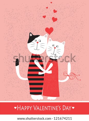Two cats in love. Valentines Day decoration.