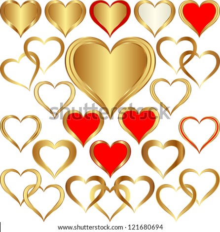 Various shapes of gold hearts