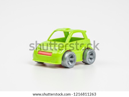Multicolored plastic toy car. Buses. Equipment.