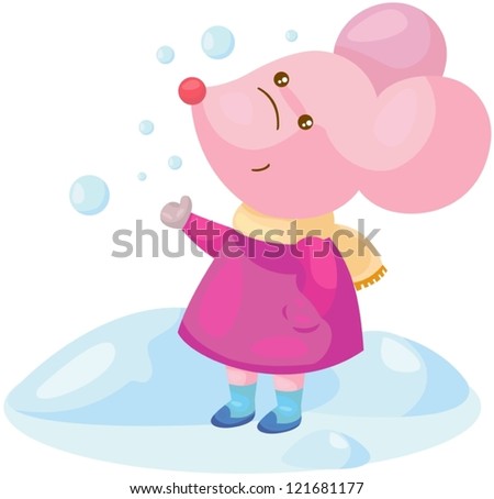 illustration of isolated cute mouse with snow on white