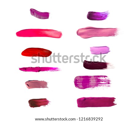 Red and Purple Paint Smeared Brush Stroke - Bright Lipstick Smearing Set
 Royalty-Free Stock Photo #1216839292