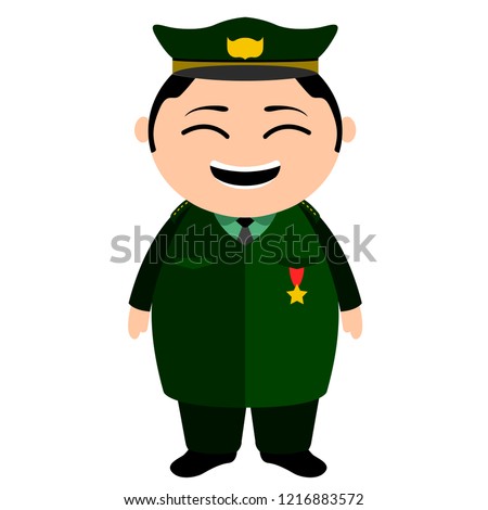 Asian military captain cartoon character. Vector illustration design