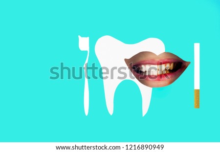 clean beautiful white teeth compared to yellow unhealthy.вред курения