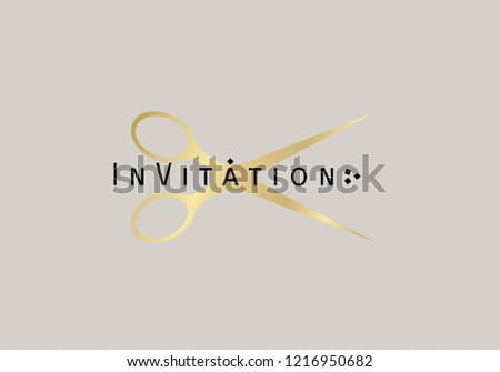 Paper with text Invitation. Colorful vintage banner with scissors. Vector Illustration.