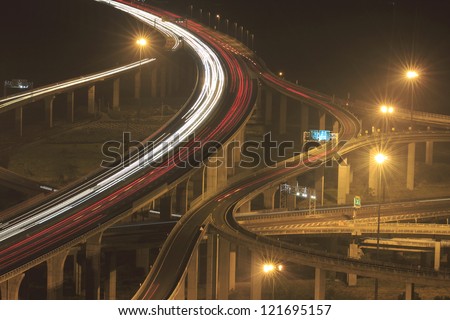 Long exposure photo of traffic on the move, highway ,Taichung , Taiwan