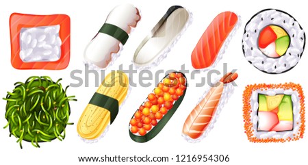 Set of sushi on white background illustration