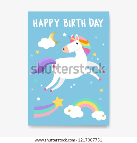 Happy birthday unicorn card vector