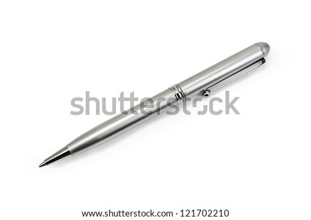 Silver metal pen isolated on white background Royalty-Free Stock Photo #121702210